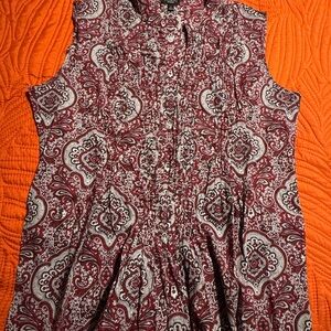 Talbots Burgundy and White Paisley Blouse